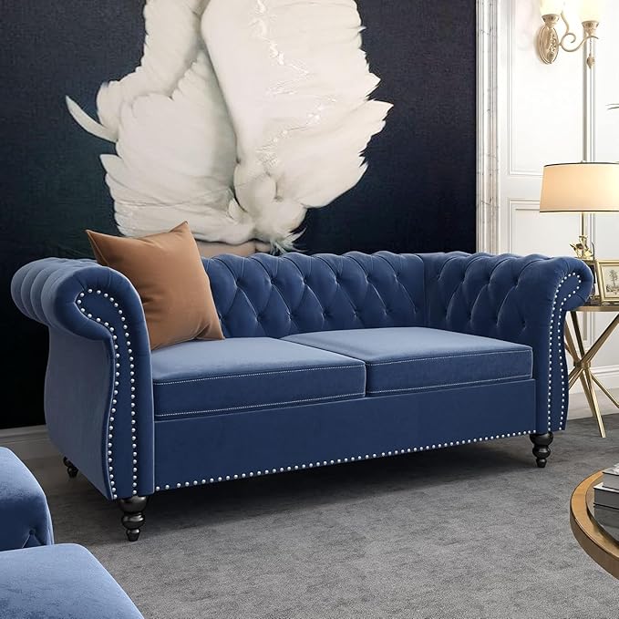 Mid-Century 2 Seater Sofa, Velvet Loveseat