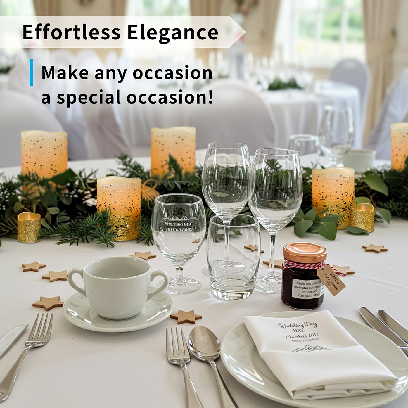 FURORA LIGHTING Gold Glitter Flameless Candles - Real Wax, Adjustable Brightness, Remote & Timer - 4 Pillars (3x4, 3x6) and 4 Votives, 8-Pack, Battery Operated