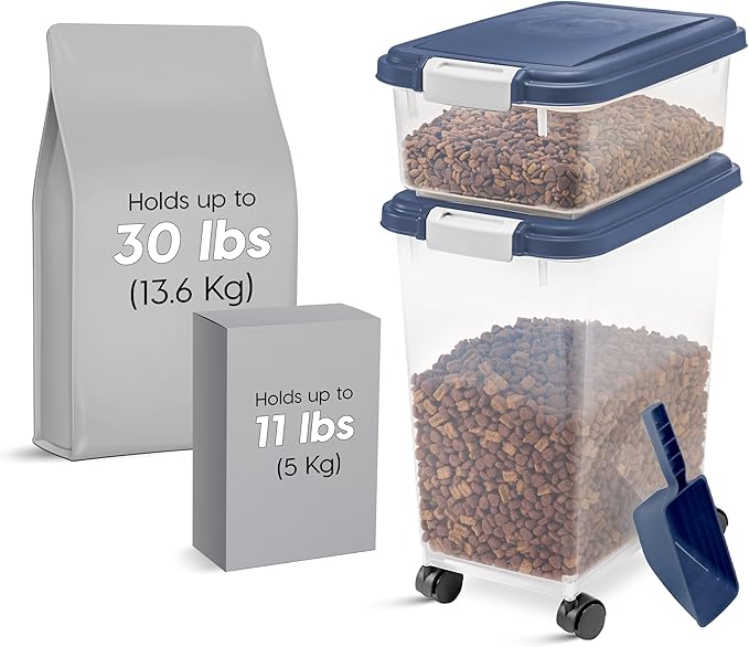 IRIS USA Dog Food Storage Container, 30 lbs & 11 lbs Combo, Cat Food Storage