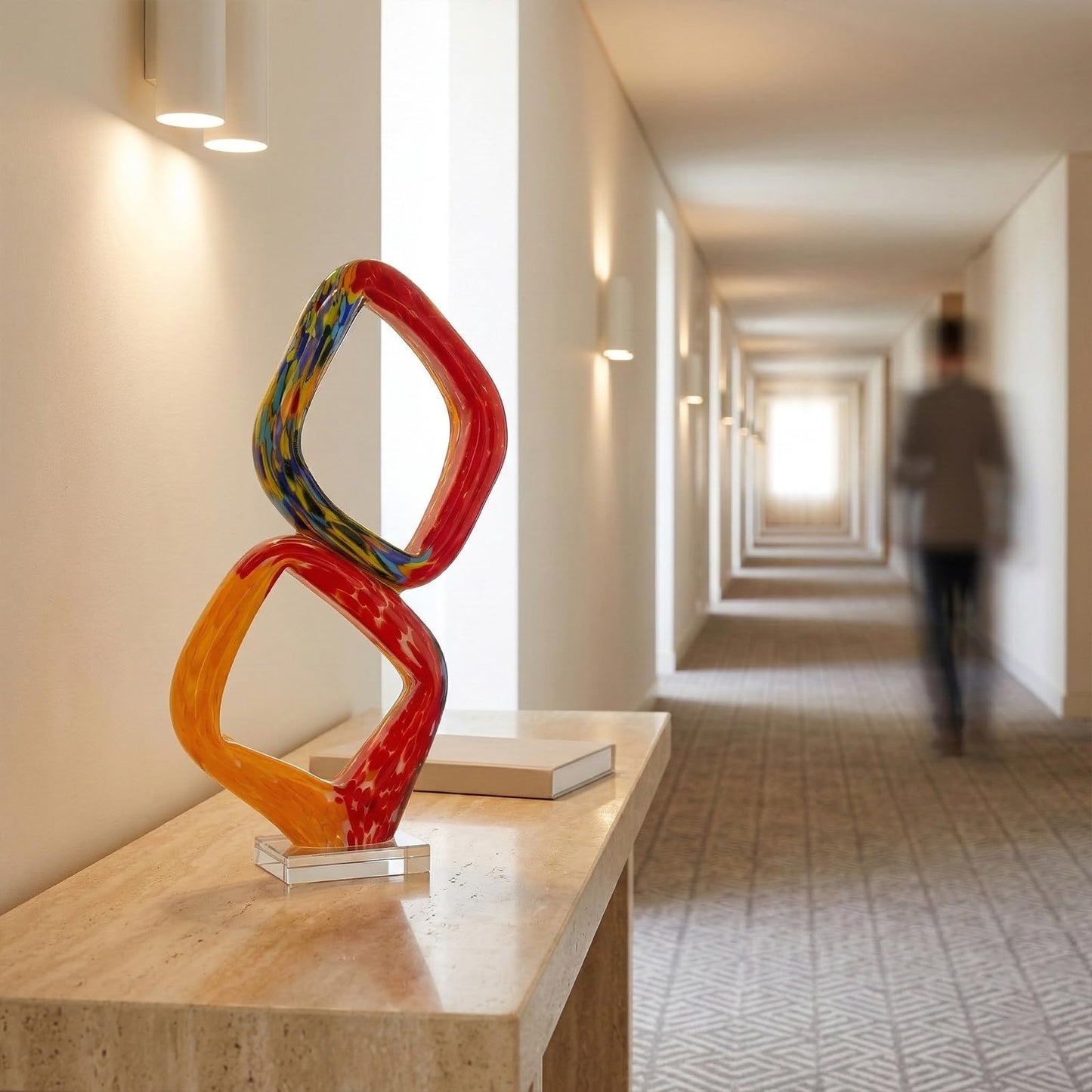 LCCCK 17.7in Tall Abstract Orange Glass Sculpture Large Hand Blown Glass Figurine Handblown Statue for Home Decor Living Room Shelf Mantel Tabletop Display Modern Art Accent Piece