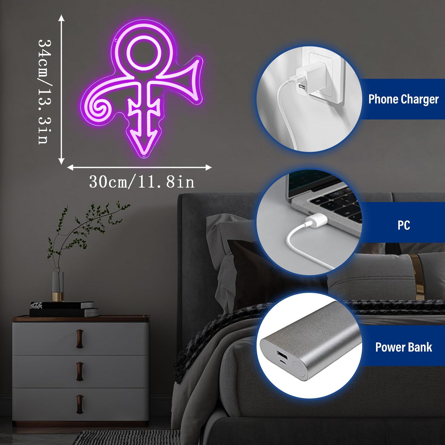 Prince Purple Symbol Neon Signs for Wall Decor,Dimmable Music Singer Love Symbol Sign,USB Powered Neon Light for Dorm Man Cave Bar Music Studio Party Birthday Gifts(11.8 * 13.3in)