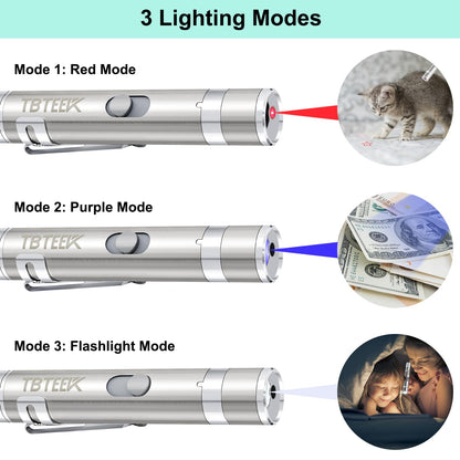 TBTeek Cat Toys, USB Rechargeable Kitten Toy, 3 Light Modes & 5 Adjustable Patterns, Portable Interactive Pet Dog Cat Mouse Toy for Fun Chase Play Exercise