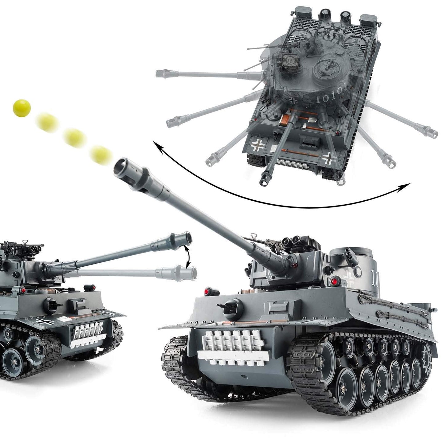 GOODS+GADGETS Remote Control RC German Tiger I 2.4GHz R/C Tank 1:16 scale model with shooting function, sound - RTR (Tiger I)