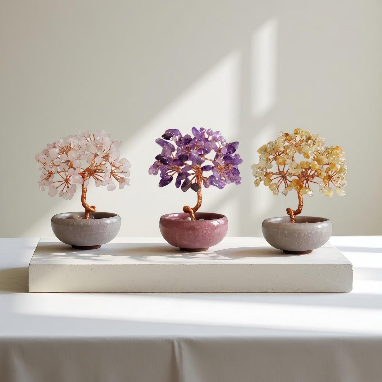 Amethyst Crystal Tree of Life Decor,6pc crysal Tree Purple Gem Tree for Crystal Healing Amethyst Crystal Trees Decor, Handcrafted Gem Tree of Life for Home Decor