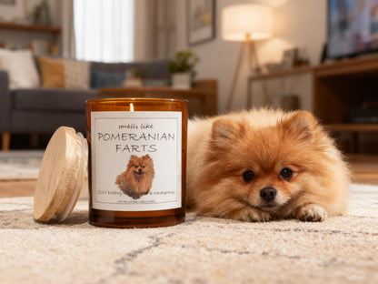Pomeranian Gifts & Decor, Dog Mom Gift for Women, Smells Like Pomeranian Farts Candle - Lavender & Eucalyptus, Crafted by Natural Soy Wax & Natural Essential Oils