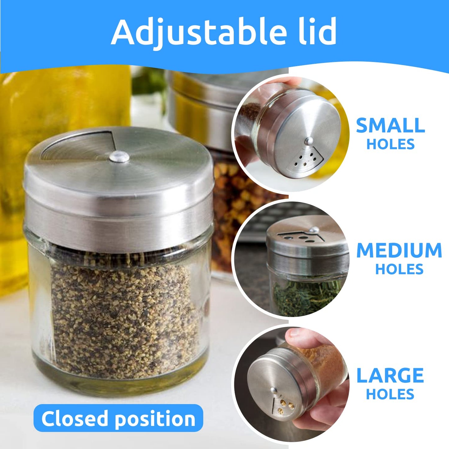 4-Pack 1.5oz Glass Spice Seasonings Shaker With Adjustable Lid