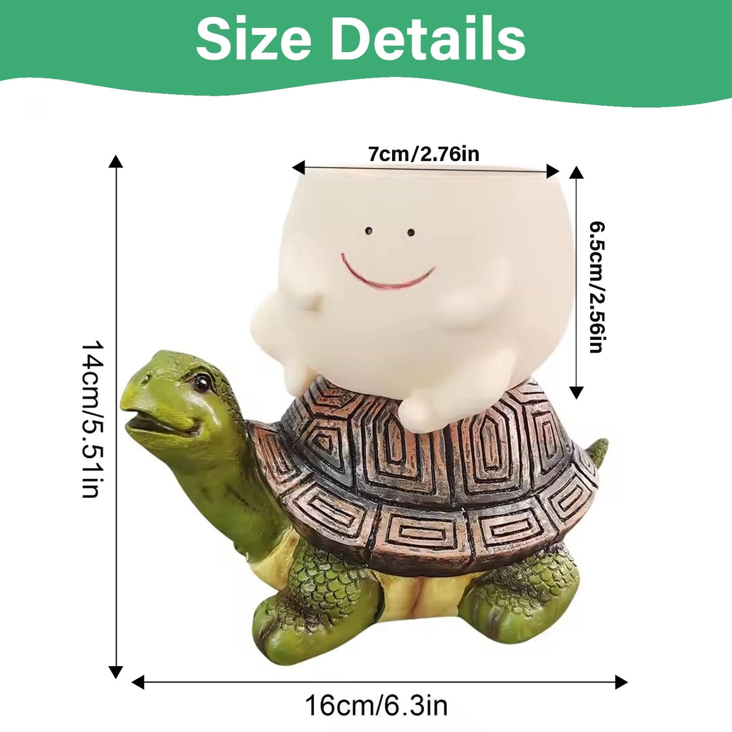 LZEXIN Smiley Face Planter Pot, Cute Plant Pots for Indoor Outdoor, Resin Smile Face Flower Cute Planter with Drainage Hole, Creative Flower Pot Succulent Planters(Riding The Turtle Model)