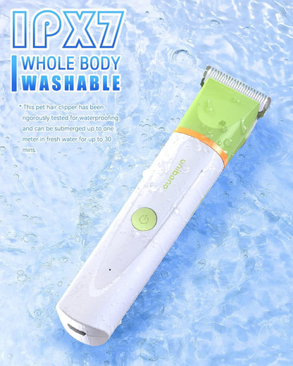 Unibono Dog Grooming Clipper Kit, Quiet Cordless Pet Clipper for Dogs & Cats, Silent Dog Cat Shaver for Paws, Claws, Eyes, Ears, Face with Grooming Scissors Comb, Green