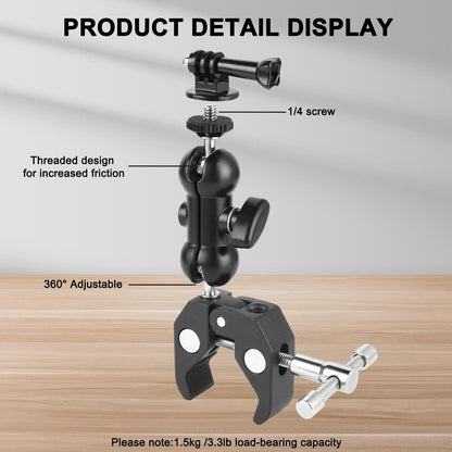 UTEBIT Super Clamp Camera Mount with 360° Ballhead Magic Arm, Super Clamp Mount with 1/4" and 3/8" Thread, Desk/Bike/Bicycle/Motorcycle/Handlebar for GoPro, Phone, Camera, Monitor, LED Light