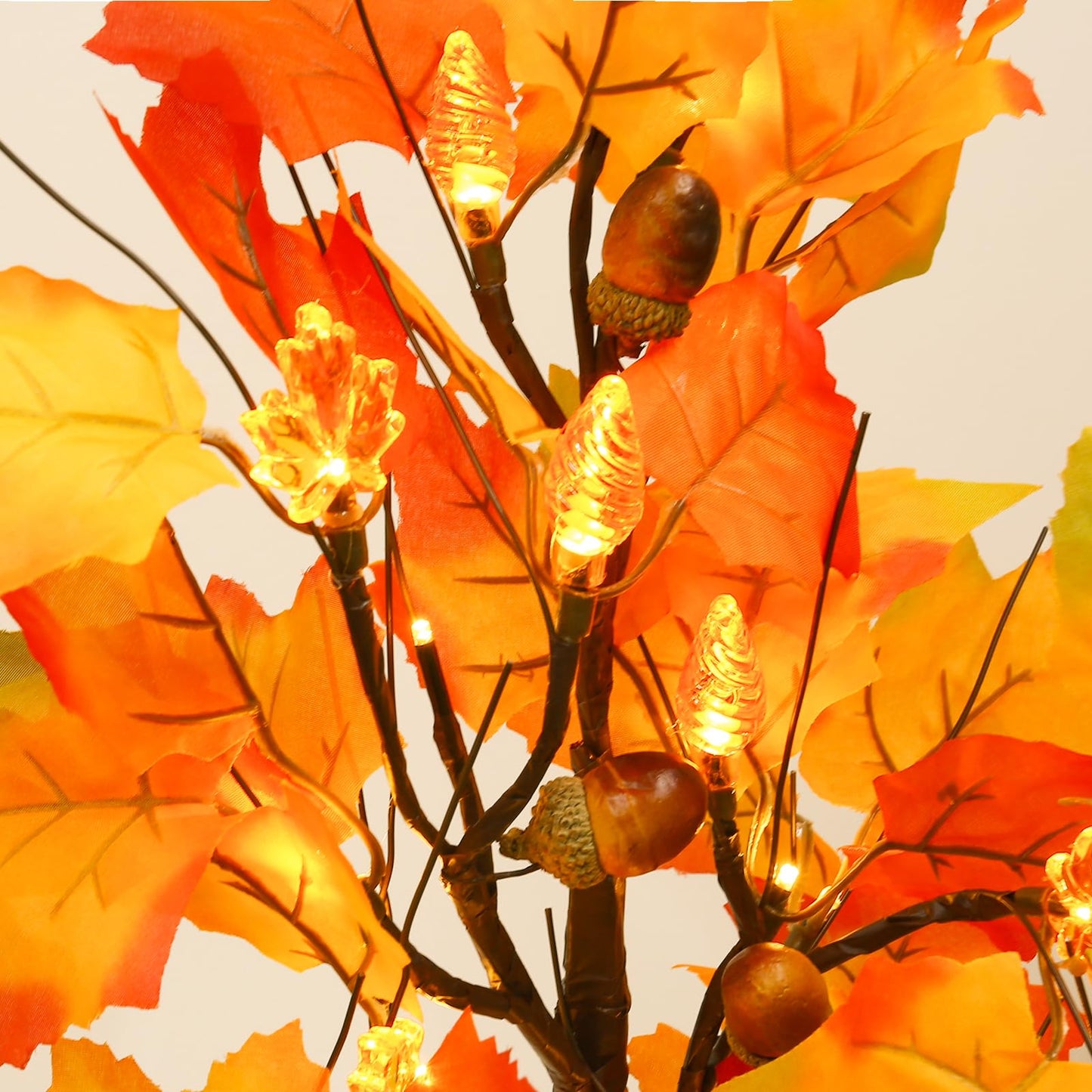 Joyhalo 2 Pack 23.5 Inch Fall Trees with Lights, Timer Battery Operated Fall Light Up Tree for Thanksgiving Autumn Home Office Room Indoor Decorations, Faux Fall Lighted Maple Trees Decor
