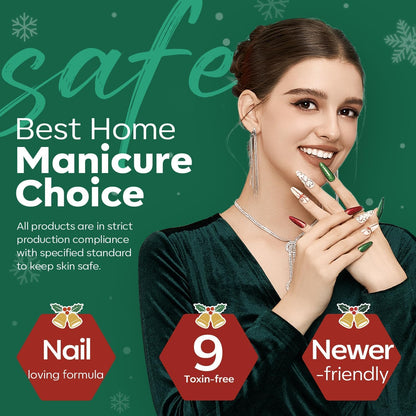 Modelones Christmas Gel Nail Polish Set, 6 Colors 2025 Winter Sparkle Dark Green Red Silver Champagne Rose Gold Glitter Gel Polish Kit New Year Soak Off Nail Art Manicure Salon DIY Home Gift