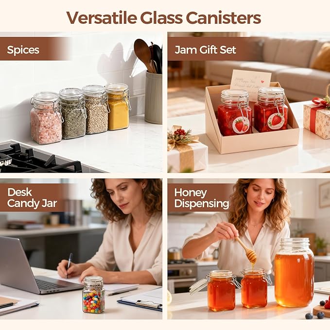 ComSaf Small Glass Jars with Airtight Lid Set of 6, Spice Jars 8 oz, Mason Jars