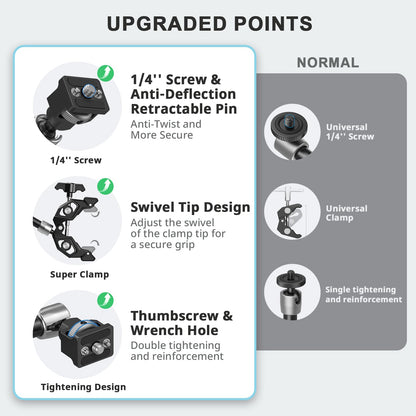 SMALLRIG 12.9 Inches Magic Arm Clamp, with 1/4'' Screw & Anti-Deflection Retractable Pin, Clamp Mount for GoPro/for Insta360 /for DJI Action/for DSLR/for Light/for Monitor/for Phone - 5312