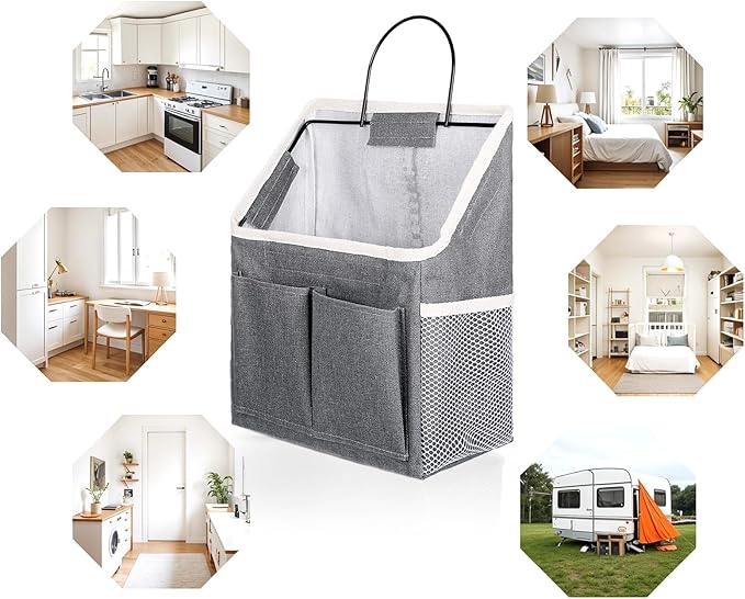 3pcs Wall Hanging Organizer Bag, Linen Fabric Door Hanging Storage Basket