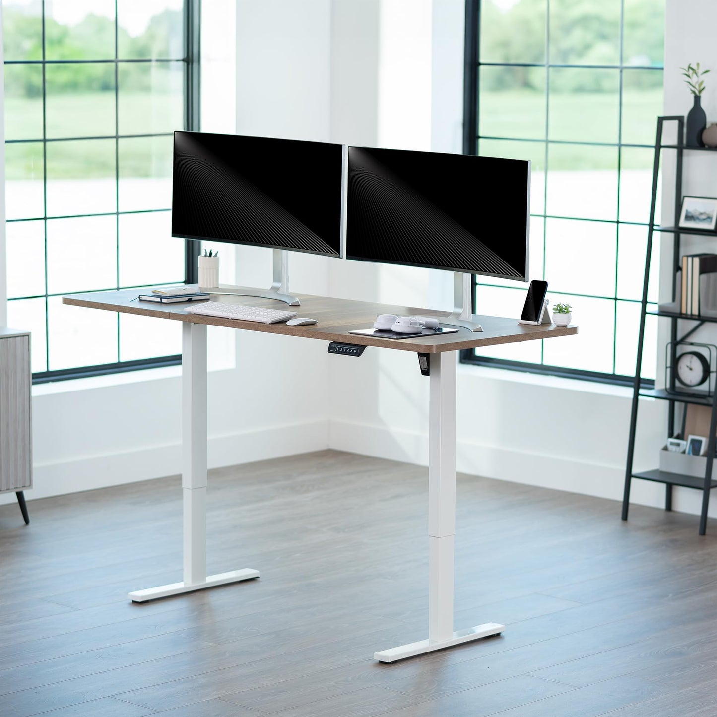 VIVO Electric 71 x 30 in Standing Desk, Memory Height Adjustment, 1B Series, Holds 220 lbs, Reclaimed Wood Top White Frame, DESK-KIT-1W7P