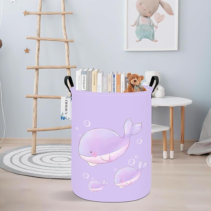Round Foldable Girls' Storage Basket Kids Laundry Hamper Purple Gift Basket