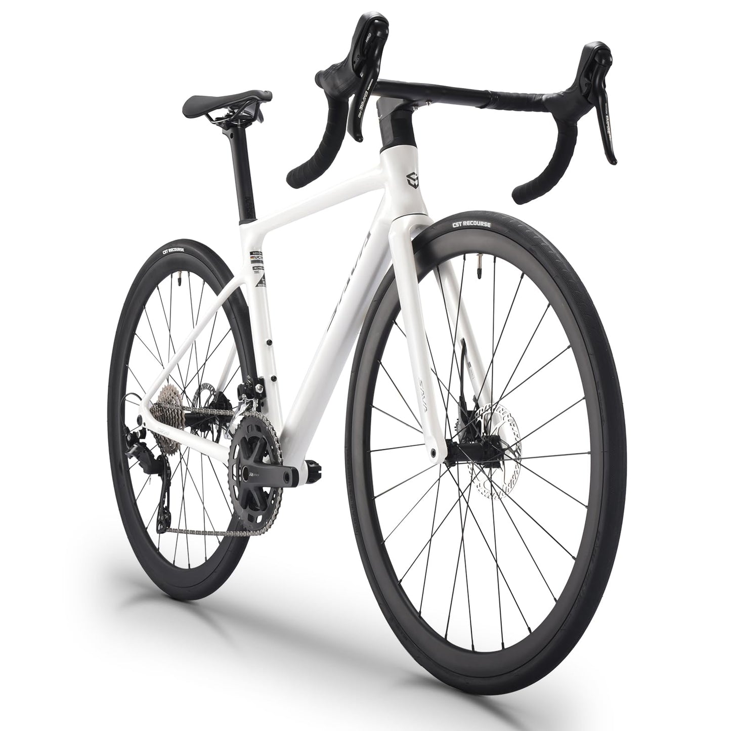 SAVADECK Carbon Fiber Lightweight Road Bike – Full Carbon Frame, Fork, Handlebar & Seatpost, Hydraulic Disc Brake with Shimano 105 R7100 24-Speed Drivetrain – Racing Bicycle for Adults(White,52cm)