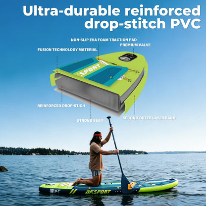 AKSPORT 11' Inflatable Stand-Up Paddle Board with Upgraded SUP Accessories Kit | Extra Wide 34" Design | Non-Slip Deck | Premium SUP Board for Adults & Youth of All Levels