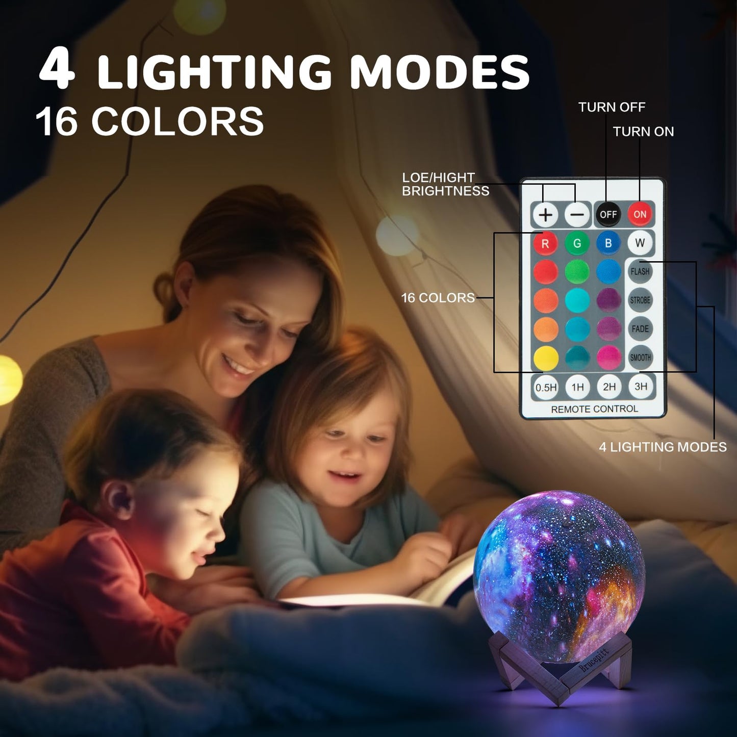 Brucepitt Moon Lamp Galaxy Lamp Upgraded Timing 4.7 Inch 16 Colors 3D Moonlight Galaxy Light,Moon Night Light for Adults,Kids Lamp Moon Gifts for Women Girls Boys Bedroom