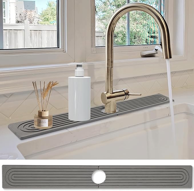 Stone Faucet Mat for Kitchen Sink- 23.6''x 3.9''Diatomite Fast-Drying Faucet Mat