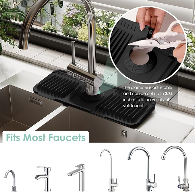 14.6 Inch Silicone Faucet Mat for Kitchen Sink Splash Guard