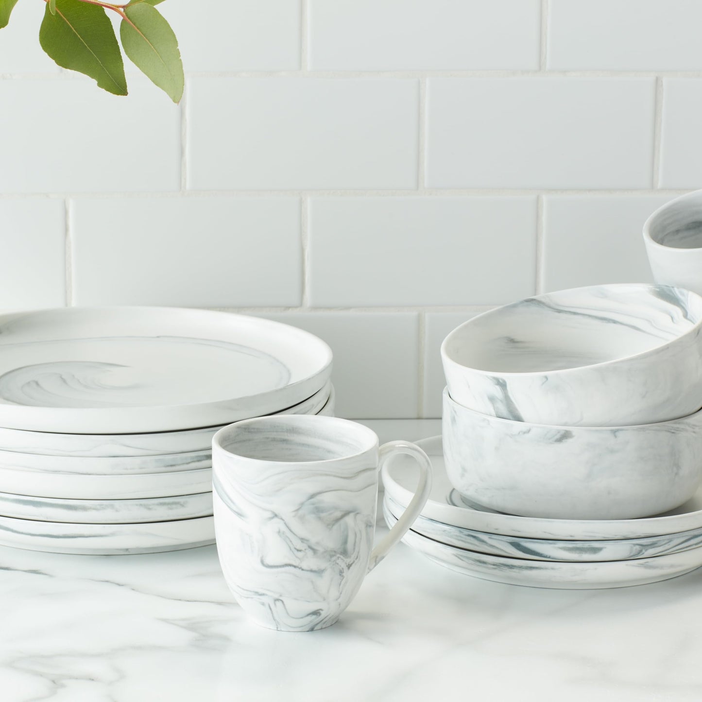 Stone Lain Brighton 16-Piece Dinnerware Set Porcelain, Gray