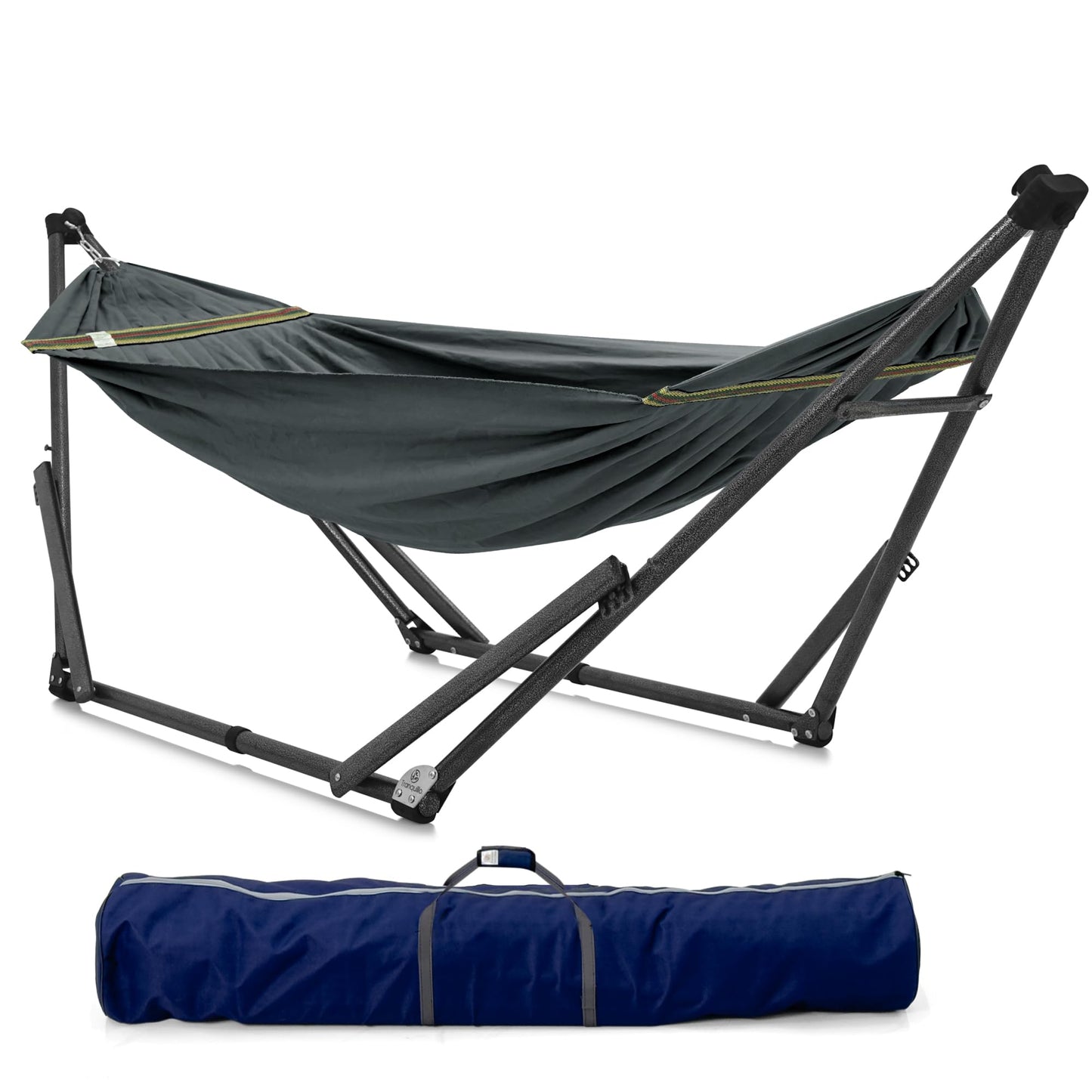 Tranquillo Uniki Collapsible Hammock with Stand, 550 lbs Capacity, No-Screw Instant Setup, Foldable and Portable, Perfect for Garden and Camping, Includes Premium Carry Bag, Grey