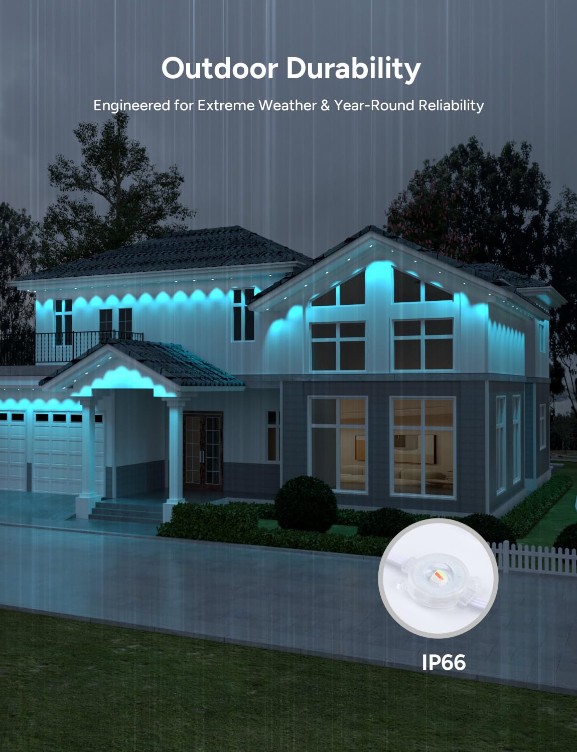 olivilily Permanent Outdoor Lights, 100ft with 60 LEDs Smart RGB, 68+ Scene Modes IP66 Waterproof, Alexa/Google Assistant Compatible Holiday Lighting for Christmas Halloween Patio Decor