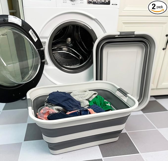 SAMMART Set of 2 Collapsible Plastic Laundry Basket