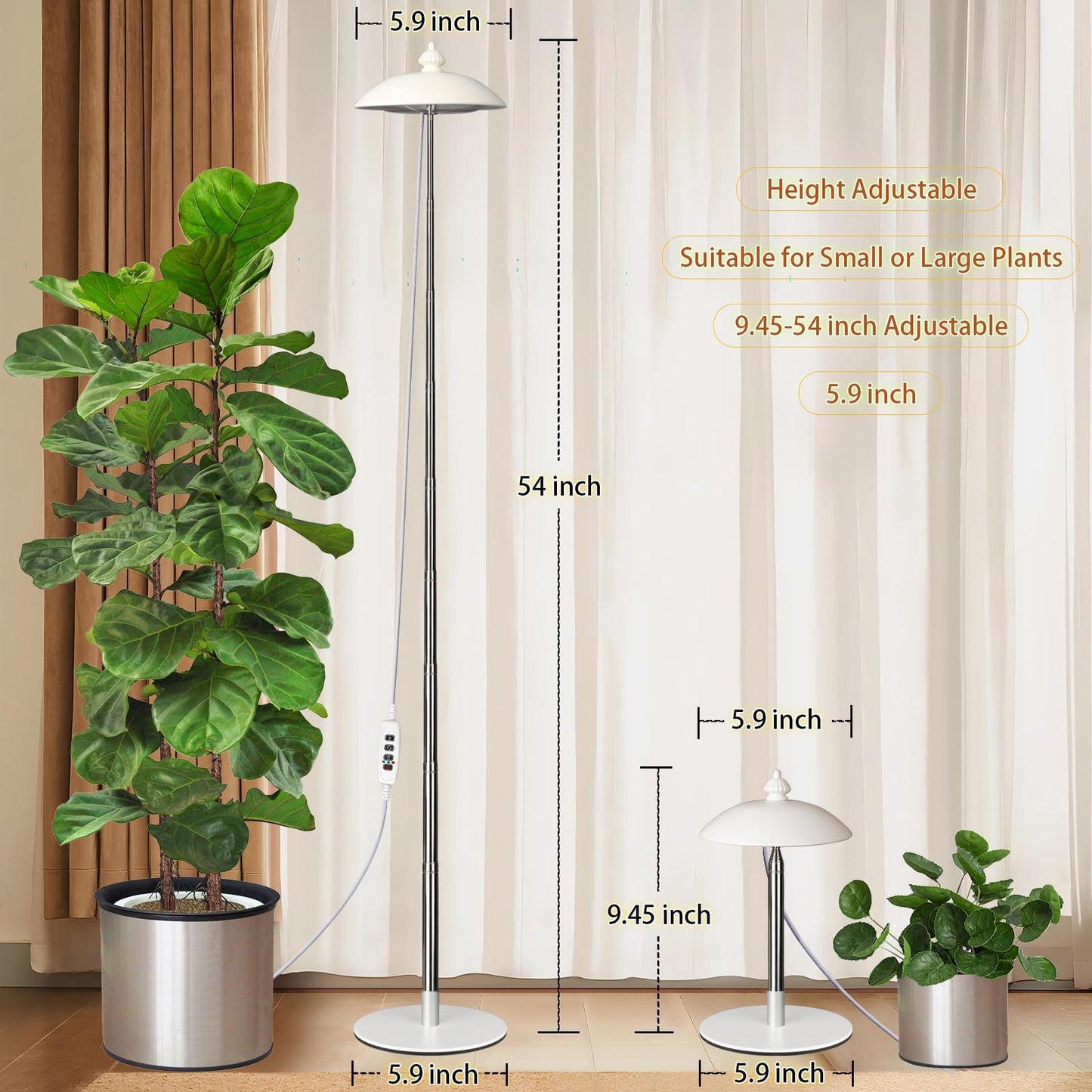 Qtittu LED Floor Grow Lights for Indoor Plants, Corner Stand Full Spectrum Plant Growing Lamp, 10 Dimmable Levels Auto 3/6/9/12H Timer Grow Light, Height Adjustable for Large Tall Plants (Have Base)