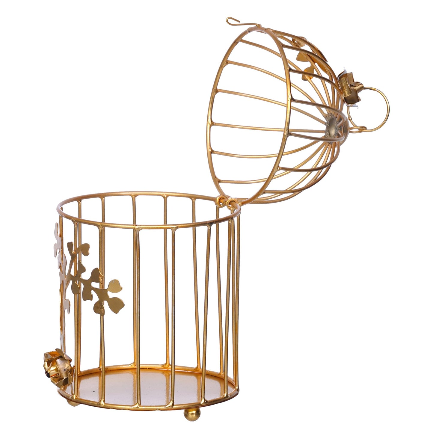 Webelkart Gold Colour Metal Iron Bird Cage tealight Candle holder with Flower Vine- Diwali Candle Holder- Diwali Decorations items For Home Decor