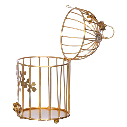 Webelkart Gold Colour Metal Iron Bird Cage tealight Candle holder with Flower Vine- Diwali Candle Holder- Diwali Decorations items For Home Decor