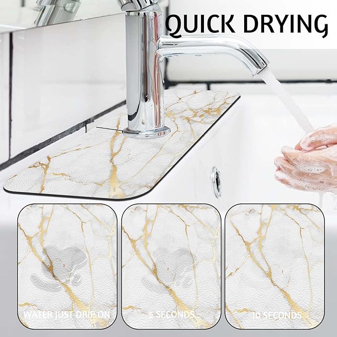 MCALK Marble White Kitchen Sink Faucet Mat Splash Guard, Absorbent Quick-Dry