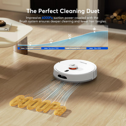 Teendow D20S Max+ Robot Vacuum and Mop, Specifically Handling Pet Hair Design, 6000Pa Max Suction, with Self-Empty Dock, 10 Weeks Hands-Free Cleaning, PreciSense LiDAR Navigation, App & Voice Control