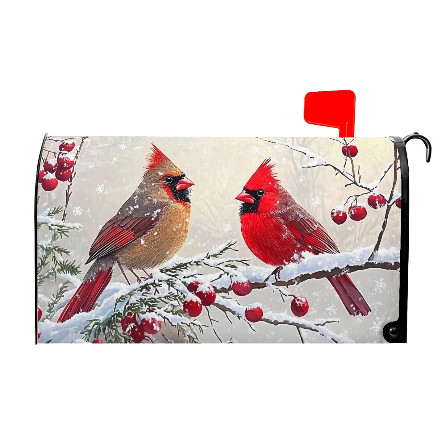 Kawani Winter Mailbox Cover Christmas Birds Holly Berry Branches Snow Mailbox Covers Magnetic Standard Size 21x18 Inch Winter Xmas Holiday Post Letter Box Cover for Garden Yard Decor