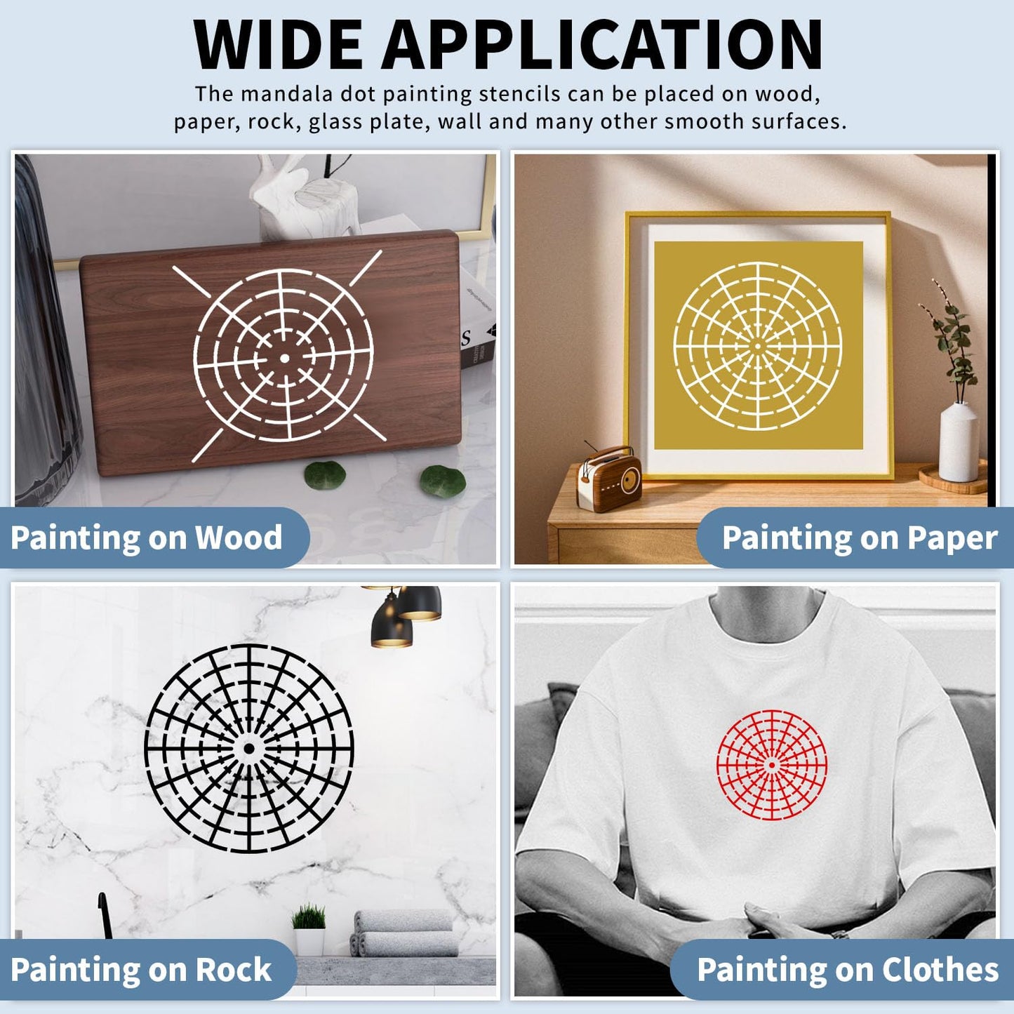 15 Pieces Mandala Dot Painting Tool Stencils Set, 8/12/16 Segment 3/4/5/6/8 Inches Reusable Mandala Stencil Template for Rock Wood Canvas DIY Painting Art Projects