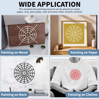 15 Pieces Mandala Dot Painting Tool Stencils Set, 8/12/16 Segment 3/4/5/6/8 Inches Reusable Mandala Stencil Template for Rock Wood Canvas DIY Painting Art Projects