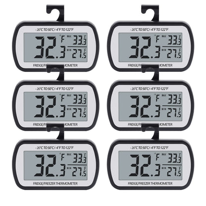 AEVETE Refrigerator Thermometer Digital Fridge Freezer Thermometer with Magnetic Back Large LCD, No Frills Easy to Read (Black-2 Pack)