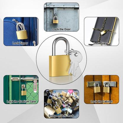 4pcs Solid Brass Padlock with Key, Small Pad Lock with Key, Padlocks with 12 Same Keys, Storage Lock Shackle for Locker Outdoor Indoor Use