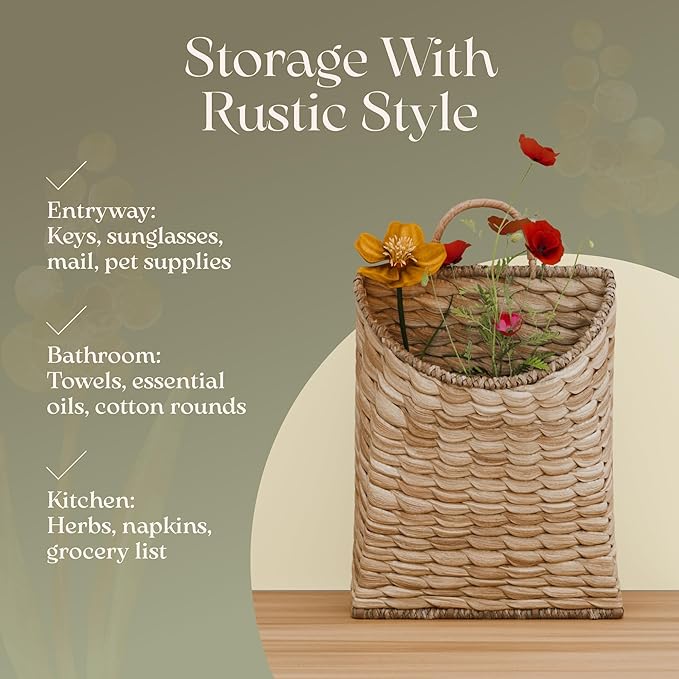 Boho Woven Wall Hanging Basket – Water Hyacinth Flat Back Basket