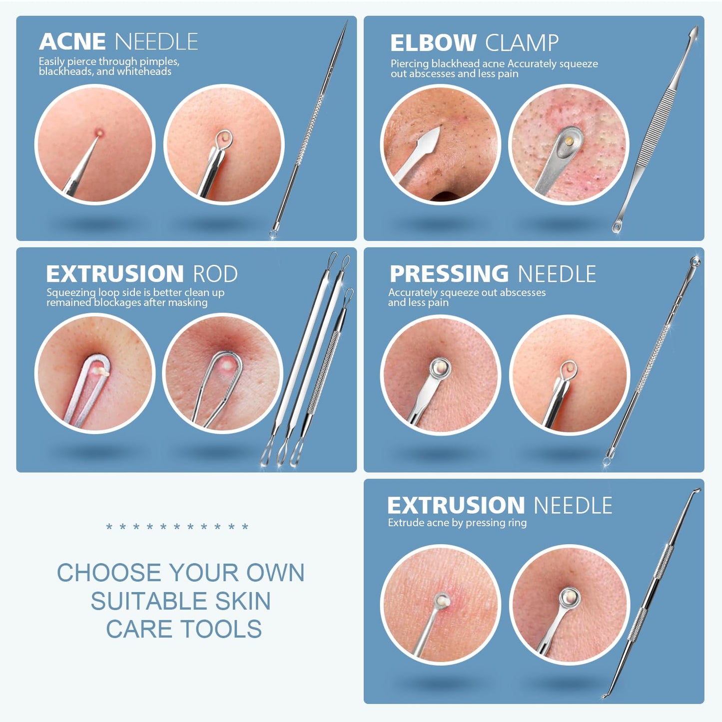 Teenitor 7 in 1 Blackhead Remover Tools, Surgical Grade Pimple Popper Tool Kit, Blackhead Extractor, Pimple Extractor, Black Head Remover for Face Nose