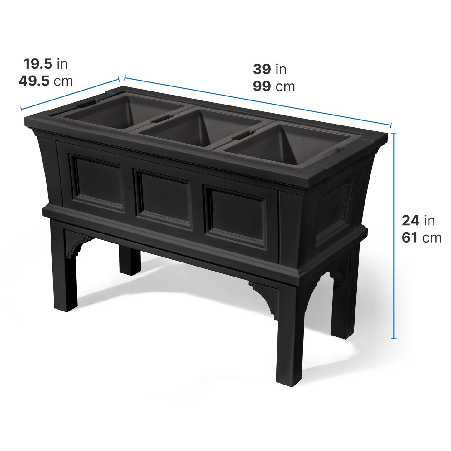 Step2 Atherton Raised Planter Box, Large Planters for Outdoor Plants, Gardening and Flower Pot for Patio or Porch, Easy Drainage, Durable Plastic, Onyx Black
