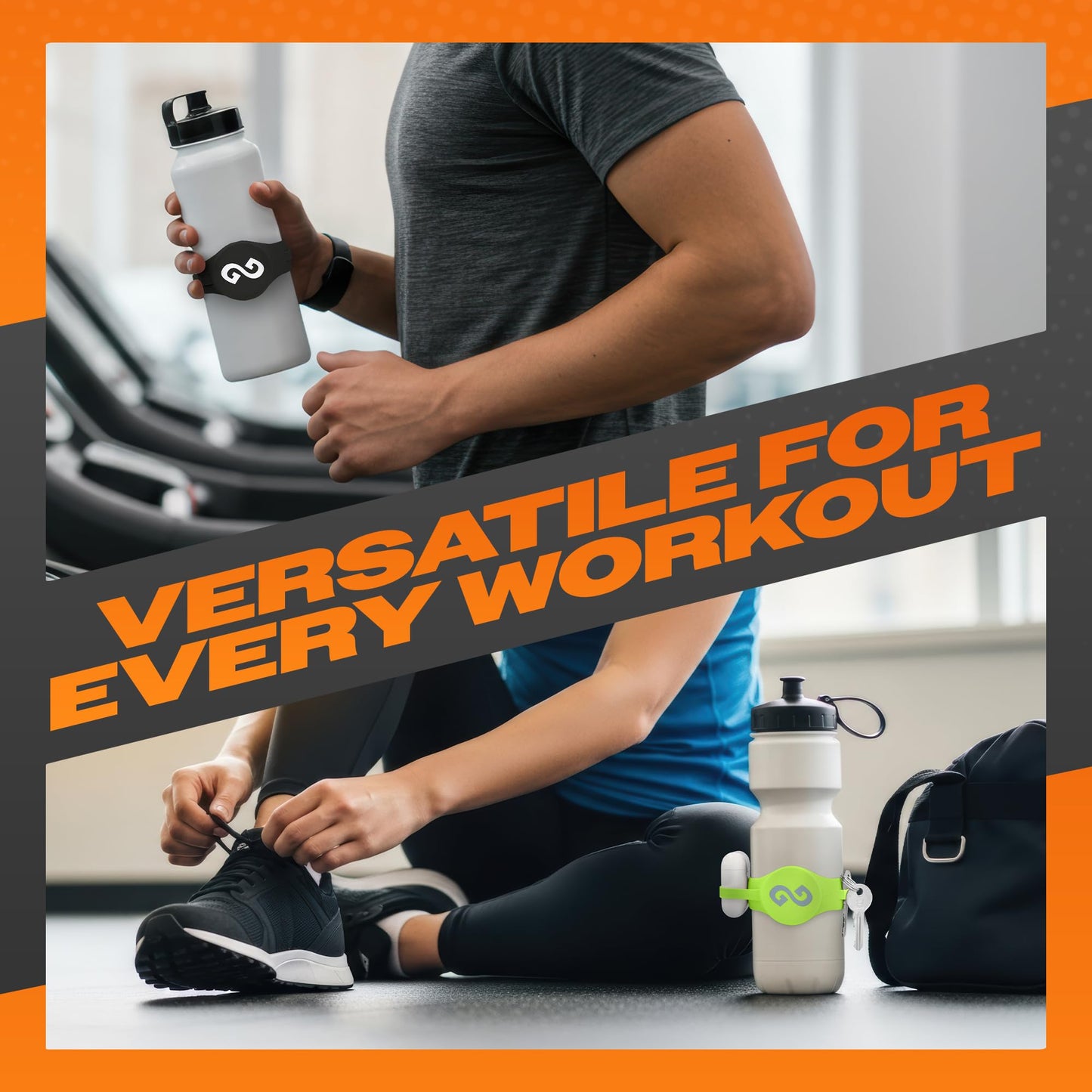 Gymmi Magnetic Water Bottle Phone Holder – One-Piece Silicone Strap for Gym | Holds Phone, Keys & Earbuds | Fits 12–40 oz Bottles (Night Black)