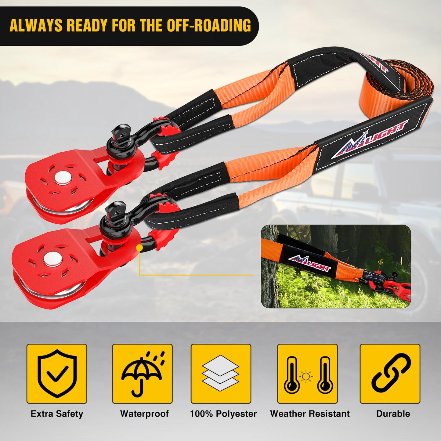 Nilight Offroad Recovery Kit 3" x 8' Tow Strap with Winch Snatch Block Pulley and 2Pcs 3/4" Anti-Theft D-Ring Shackles Storage Bag Heavy Duty Tow Rope for Car Truck SUV ATV (MBS 31500LBS)