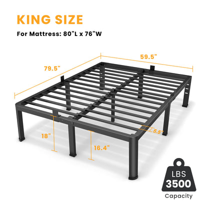 Superay 18 Inch King Size Metal Platform Bed Frame with Round Corners, Storage Space Under High Bed Frame-Heavy Duty Steel Slats Support, Noise Free - Easy Assembly - No Box Spring Needed