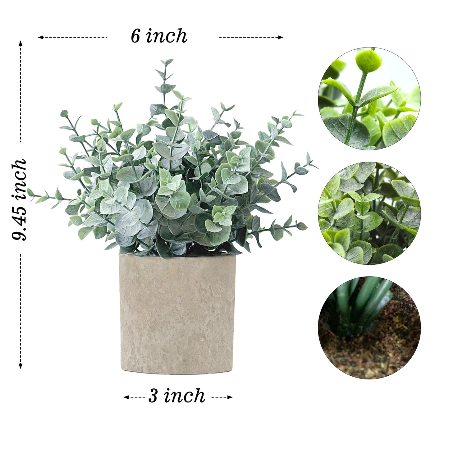 MIXROSE 2 Pack Fake Plants Eucalyptus Small Potted Artificial Plants Indoor Greenery for Shelf Desk Home Bathroom Modern Farmhouse Living Room Coffee Table Decor