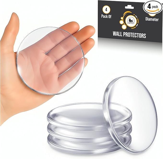 Clear Door Stoppers - Large 3.15" (4 Pack) - Door Stoppers for Wall with Strong Back Adhesive - Quiet and Shock Absorbent Silicone Wall Protectors from Door Knobs - Protects Every Surface