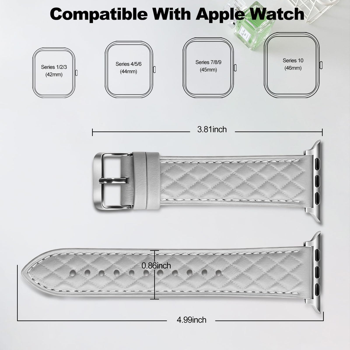 Women Genuine Lether Watch Band for Apple Watch, Dressy Soft Leather Watch Strap for Small Wrist, Compatible with Apple Watch Series 11 10 9 8 7 6 SE Ultra 3 2 1 38mm 40mm 41mm 42mm 44mm 45mm 46mm 49mm