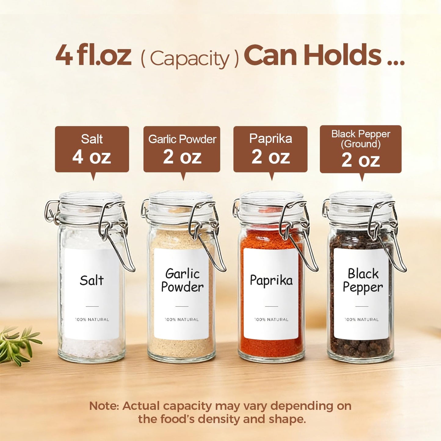ComSaf 12 Pack 4 oz Glass Spice Jars with Airtight Swing Top Lids, Small Clear Containers for Pantry Organization, Herb Storage, DIY Crafts & Gifts - Complete Set Includes Funnel & Spice Labels