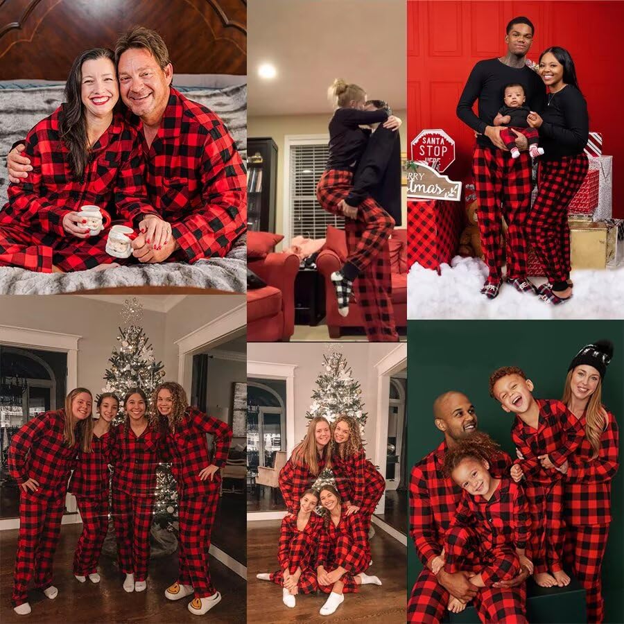 SWOMOG Family Matching Pajamas Set Christmas Plaid Pajamas for Men Women Long Sleeve Sleepwear Pjs Set
